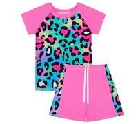 JiAmy Girls Swimming Costume Kids Two Piece Short Sleeve Swimsuit UV Sun Protection Swimwear Summer Beach Bathing Suit 7-8 Years
