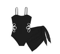 JiAmy Girls Swimming Costume with Skirt Chic Flower-Cut Sleeveless Summer Kids Swimsuit Swimwear Beachwear for 7-8 Years, Black