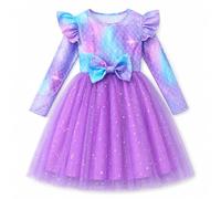 JiAmy Girls Tulle Dress Printed Flutter Short and Long Sleeves 2-3 Years