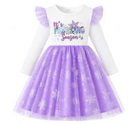 JiAmy Girls Tulle Dress Printed Flutter Short and Long Sleeves 2-3 Years