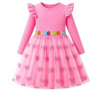 JiAmy Girls Tulle Dress Printed Flutter Short and Long Sleeves 2-3 Years