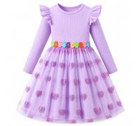 JiAmy Girls Tulle Dress Printed Flutter Short and Long Sleeves 2-3 Years