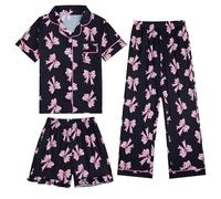JiAmy Girls Valentine's Sets Button Down 3 Piece Sets Colorful Printed Short Sleeve 4-12 Years Black