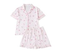 JiAmy Girls Valentine's Sets Summer Short Sleeve Button Down Bow Print 2 Piece Sets 7-12 Years