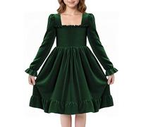 JiAmy Girls' Velvet Dresses Long Sleeve Kids Party Festive Princess Dress Toddler Little Girl Christmas Birthday Winter Autumn Clothes 1-2 Years, Green