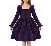 JiAmy Girls' Velvet Dresses Long Sleeve Kids Party Festive Princess Dress Toddler Little Girl Christmas Birthday Winter Autumn Clothes 7-8 Years, Purple