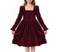 JiAmy Girls' Velvet Dresses Long Sleeve Kids Party Festive Princess Dress Toddler Little Girl Christmas Birthday Winter Autumn Clothes 1-2 Years, Burgundy
