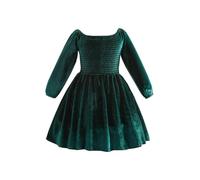 JiAmy Girls Velvet Party Dresses Long Sleeve Smock Festival Christmas Birthday Princess Fall Winter Kid Dress for 100,Green