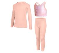 JiAmy Girls Yoga Leggings Girls Athletic Leggings Training Bras Set Kids Gym Crop Tank Top Activewear Set for 5-6 Years Pink