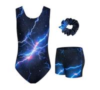 JiAmy Gymnastics Leotards for Girls, 3Pcs Sleeveless Athletic Outfit Sparkly Dance Unitards with Shorts Ballet Biketards 11-12 Years