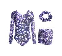 JiAmy Gymnastics Leotards for Girls with Shorts Set, Long Sleeve Kids Gymnastics Athletic Outfit for Kids 3-12 Years