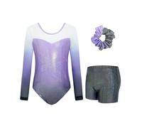 JiAmy Gymnastics Leotards for Girls with Shorts Set, Long Sleeve Kids Gymnastics Athletic Outfit for Kids 3-12 Years