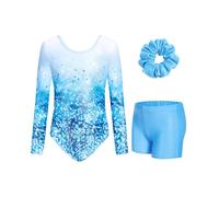 JiAmy Gymnastics Leotards for Girls with Shorts Set, Long Sleeve Kids Gymnastics Athletic Outfit for Kids 3-12 Years