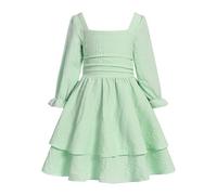 JiAmy Kid Dresses Girls Puff Long Sleeve Casual Elegant A Line Princess Midi Swing Skater Party for Teenagers Gown Prom for 5-6 Years,Green