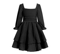 JiAmy Kid Dresses Girls Puff Long Sleeve Casual Elegant A Line Princess Midi Swing Skater Party for Teenagers Gown Prom for 7-8 Years,Black