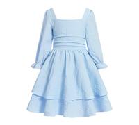 JiAmy Kid Dresses Girls Puff Long Sleeve Casual Elegant A Line Princess Midi Swing Skater Party for Teenagers Gown Prom for 13 Years,Blue
