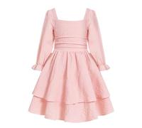 JiAmy Kid Dresses Girls Puff Long Sleeve Casual Elegant A Line Princess Midi Swing Skater Party for Teenagers Gown Prom for 7-8 Years,Pink