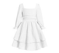 JiAmy Kid Dresses Girls Puff Long Sleeve Casual Elegant A Line Princess Midi Swing Skater Party for Teenagers Gown Prom for 7-8 Years,White