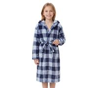 JiAmy Kids' Checked Coral Fleece Hooded Dressing Gown, Ages 4-14