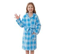 JiAmy Kids' Checked Coral Fleece Hooded Dressing Gown, Ages 4-14