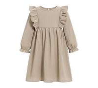 JiAmy Kids Girls Dresses Ruffle Long Sleeve Casual A-Line Party Elegant Autumn Dress for 140,Khaki