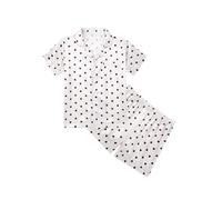 JiAmy Kids Short Sleeve Pyjamas Girls Satin Pjs Teen Button-Down Silky Sleepwear 2 Pieces Print Nightwear Summer Loungewear Sets 9-10 Years,Black Heart