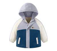 JiAmy Kids' Windproof Jacket with Fleece Lined, Children Colour Blocked Coat Outdoor Hooded Windcoat Long Sleeve Zipper Coat for Autumn and Early Winter 7-8 Years