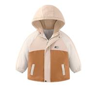 JiAmy Kids' Windproof Jacket with Fleece Lined, Children Colour Blocked Coat Outdoor Hooded Windcoat Long Sleeve Zipper Coat for Autumn and Early Winter 3-4 Years