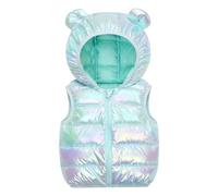 JiAmy Kids Winter Gilet, Boys Girls Shiny Vest with Hood Lightweight Sleeveless Jacket Outwear for Spring Autumn Winter Sky blue for 6-7 Years