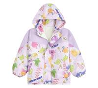 JiAmy Kids'Windproof Jacket with Cute Prints, Children Hooded Coat with Fleece Lined Outdoor Windbreaker Long Sleeve Zipper Coat for Autumn and Early Winter 5-6 Years