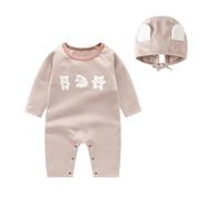 JiAmy Newborn Baby Rompers Boys Girls Cotton One Piece Jumpsuit Long Sleeve Rompers +Hat （2 Pack） Apricot 12-18 Months