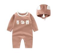 JiAmy Newborn Baby Rompers Boys Girls Cotton One Piece Jumpsuit Long Sleeve Rompers +Hat （2 Pack） Coffee 3-6 Months