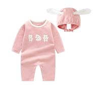 JiAmy Newborn Baby Rompers Boys Girls Cotton One Piece Jumpsuit Long Sleeve Rompers +Hat （2 Pack） Pink 9-12 Months
