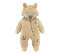 JiAmy Newborn Baby Winter Hooded Romper, Cartoon Zipper Footie Fleece Snowsuit Jumpsuit Outfits Khaki 3-6 Months