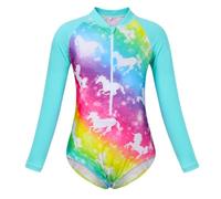 JiAmy One Piece Swimming Suit for Girls Long Sleeve Zip Closure Kids Rash Guards Summer Swimming Costume for 3-4 Years, Blue-Colorful