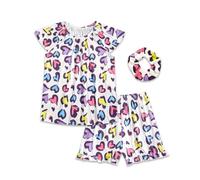 JiAmy Pjs for Girls Summer Girls Pyjamas 3 Piece Pj Kids Set Short Sleeve Nightwear Sets Sleepwear 4-12 Years Age 7-8,Love Heart