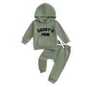 JiAmy Toddler Baby Boys Clothes 2Pcs Daddy's Mini Print Long Sleeve Hoodie Sweatshirt Pants Set Newborn Tracksuit Clothing Outfit for Green 18-24 months