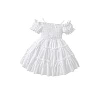 JiAmy Toddler Girl Dresses Solid Color Off Shoulder Pleated Cake Dress Girls' Tiered Princess Dresses for 8-9 Years, White