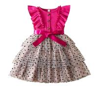 JiAmy Toddler Girls Tulle Dresses Baby Girl Casual Dress Polka Dots Summer Sleeveless Ruffle Outfits Hot Pink 3-4 Years