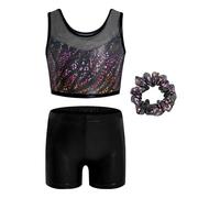 JiAmy Two Piece Gymnastics Leotards for Girls, Sleeveless Sparkly Dance Biketards with Shorts Ballet Tumbling Outfit for 3-12 Years