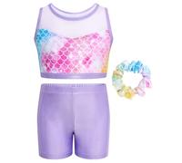 JiAmy Two Piece Gymnastics Leotards for Girls, Sleeveless Sparkly Dance Biketards with Shorts Ballet Tumbling Outfit for 3-12 Years