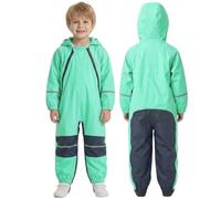 JiAmy Waterproof Suit for Kids, Boys Girls One-piece Raincoat with Double-sided Zip & Reflective Strips Green for 1-2 Years