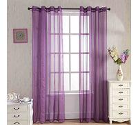 Jian Ya Na 2 Pieces Sheer Curtains,Solid Voile Window Treatment Drapes Grommet Curtain Panel for Nursery Room Bedroom Living Room Office (,) 52x63 Inch Purple(Stripe)