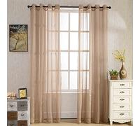 Jian Ya Na 2 Pieces Sheer Curtains,Solid Voile Window Treatment Drapes Grommet Curtain Panel for Nursery Room Bedroom Living Room Office (52x84 inch,) 52x84 Inch Coffee(Stripe)