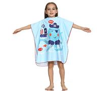 JIAN YA NA Beach Swimming Dressing Cloak Bath Towel Children's Quick-Drying Hooded Bathrobe (L, Blue Octopus)