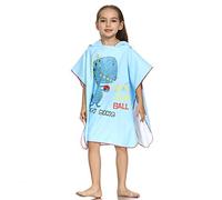 JIAN YA NA Beach Swimming Dressing Cloak Bath Towel Children's Quick-Drying Hooded Bathrobe (L, Volleyball Dinosaur)