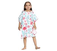 JIAN YA NA Beach Swimming Dressing Cloak Bath Towel Children's Quick-Drying Hooded Bathrobe (M, Flamingo)