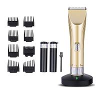 Jian Ya Na Professional Hair Clippers for Men and Babies, 2 Rechargeable Batteries,8 Combs Charging Dock Home Barber kit Gold