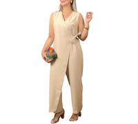 jianamei Women's Casual V-Neck Cross Strap Jumpsuit,Jumpsuits for Women Dressy,Dressy Outfits, Summer Sleeveless High Waist Wide Leg One Piece Outfits (Apricot,2XL)