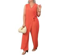 jianamei Women's Casual V-Neck Cross Strap Jumpsuit,Jumpsuits for Women Dressy,Dressy Outfits, Summer Sleeveless High Waist Wide Leg One Piece Outfits (Red,2XL)